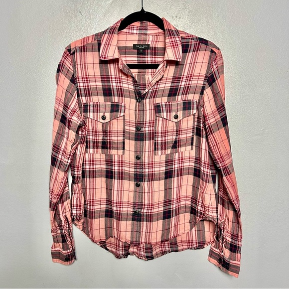 Rag & Bone Plaid Pink Button-Up Shirt Size Small - Picture 2 of 4